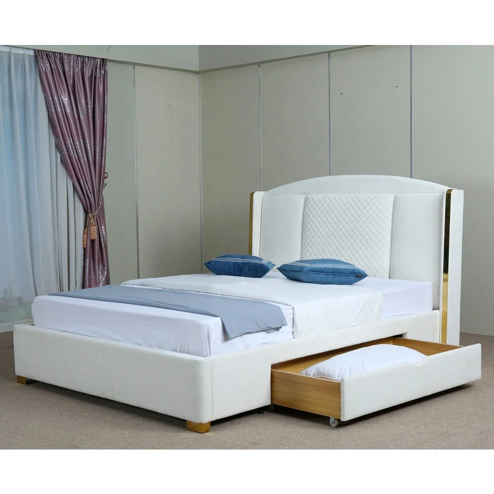 Latest Soft Upholstered King Bed Frame Drawers Bed with Storage