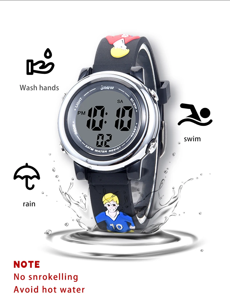 JNEW 3D cartoon 7 color LED pc girl kids girl watch gift set cheap kids digital watches digital watch for kids