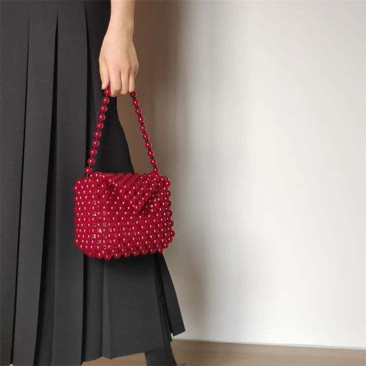 2021 fashion new design beaded evening bag red