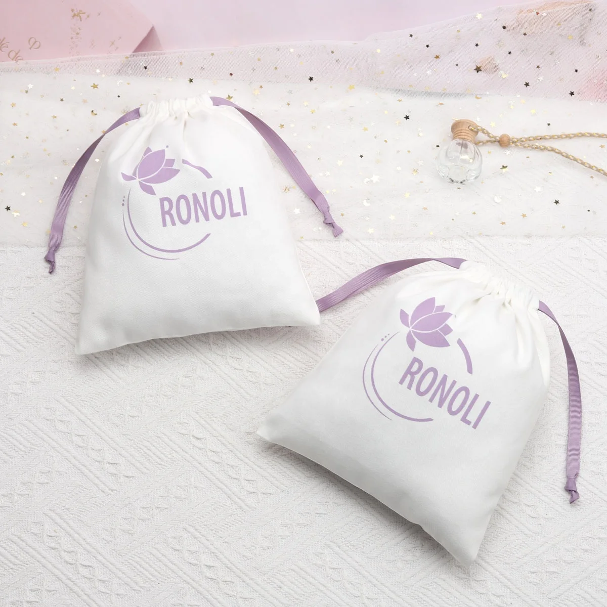 Custom Logo Printed White Cotton Twill Shoe Storage Drawstring Bag Soild Cotton Gift Hat Handbag Dust Bag