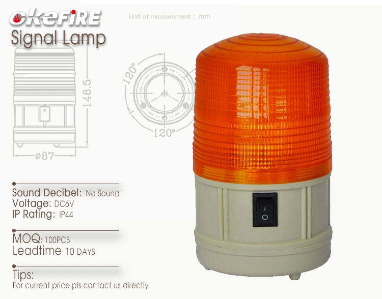 Okefire ABS Материал DC6V светодиодные предупреждающие сигнальные