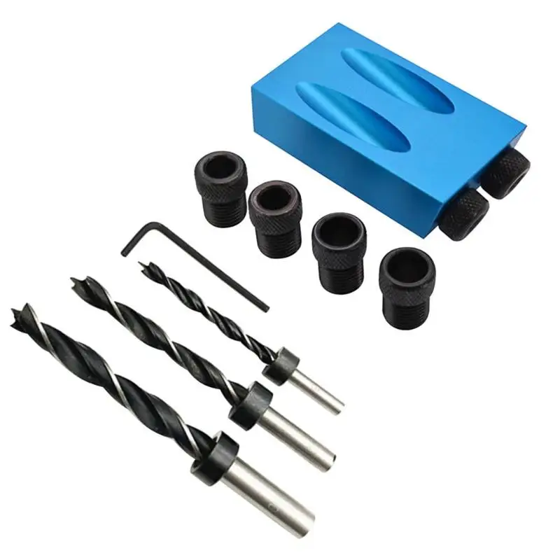 14pc Oblique Hole Locator Drill Bit Woodworking Pocket Hole Jig Kit Angle Drill Guide Set Hole Puncher