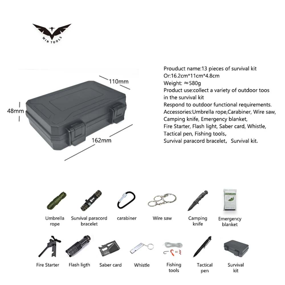 Outdoor Camping Equipment Multifunctional Emergency Survival Kit for Camping Hiking Travelling