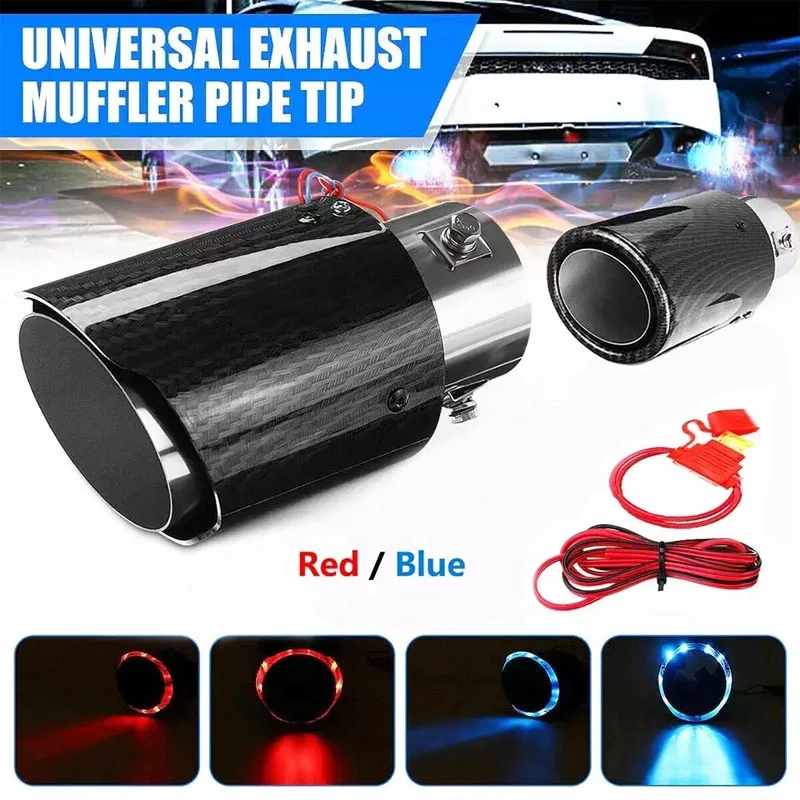 Factory Price Universal Refit Outlet Straight Curled Throat flames silencer Red Blue Light Car Led Muffler Exhaust Tips Pipe