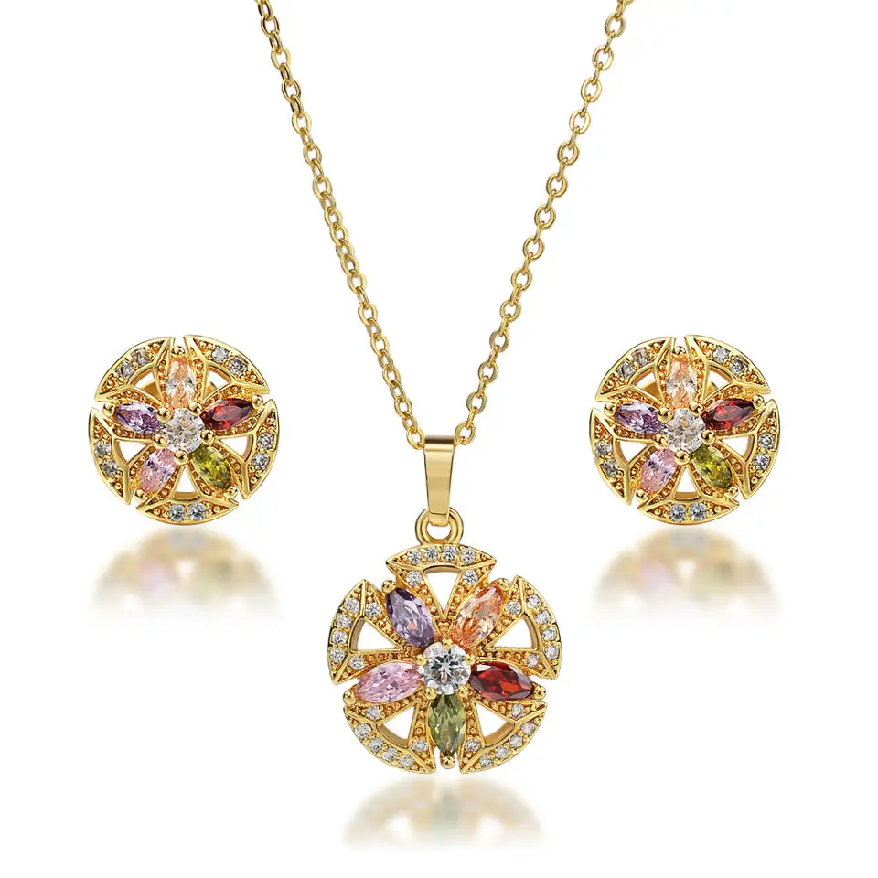 Fashion Jewelry Set Zircon Jewelry Sets Women Platinum Plated Necklace Ring Earrings Bracelet Set