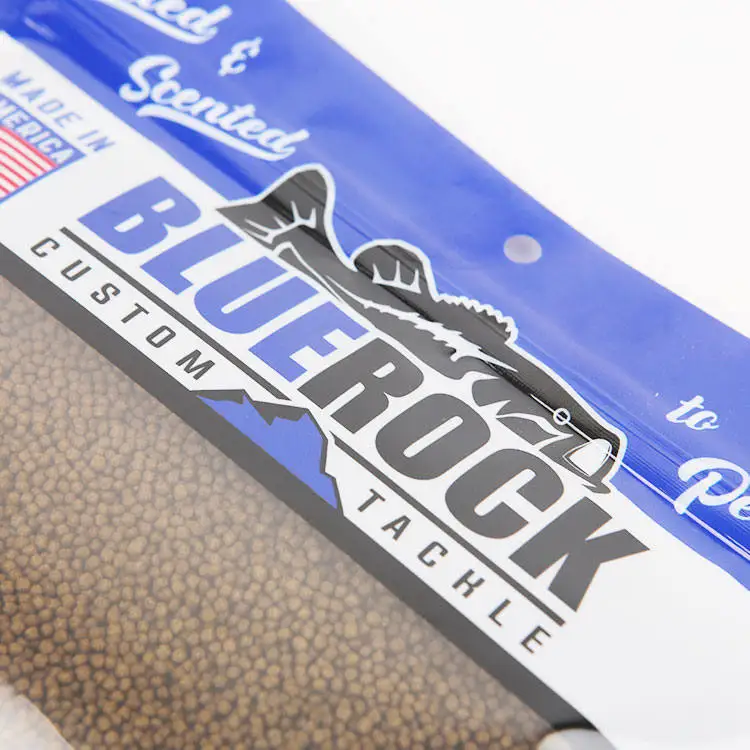 Custom Printing Hanging Hole Soft Plastic Fishing Lure Packing Bags/3 Side Seal Fish Bait Packing Bag with Zip Lock