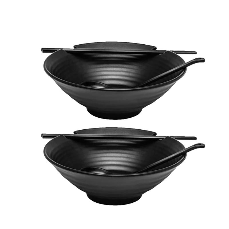 Хит продаж, черные меламиновые рамен для ресторана, пластиковые лапши, набор столовых мисок, ложка, палочки для еды, набор посуды для оптовой продажи