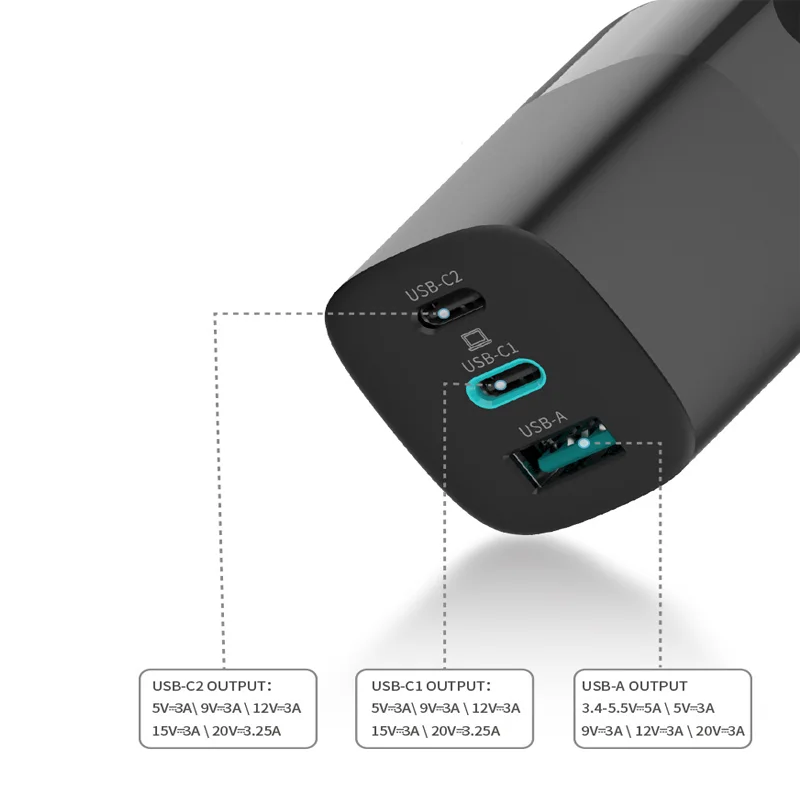 USB C Charger 65W GaN Charger 3 Ports Foldable PD3.0 Wall Fast Charger Phone Block for iPhone 13
