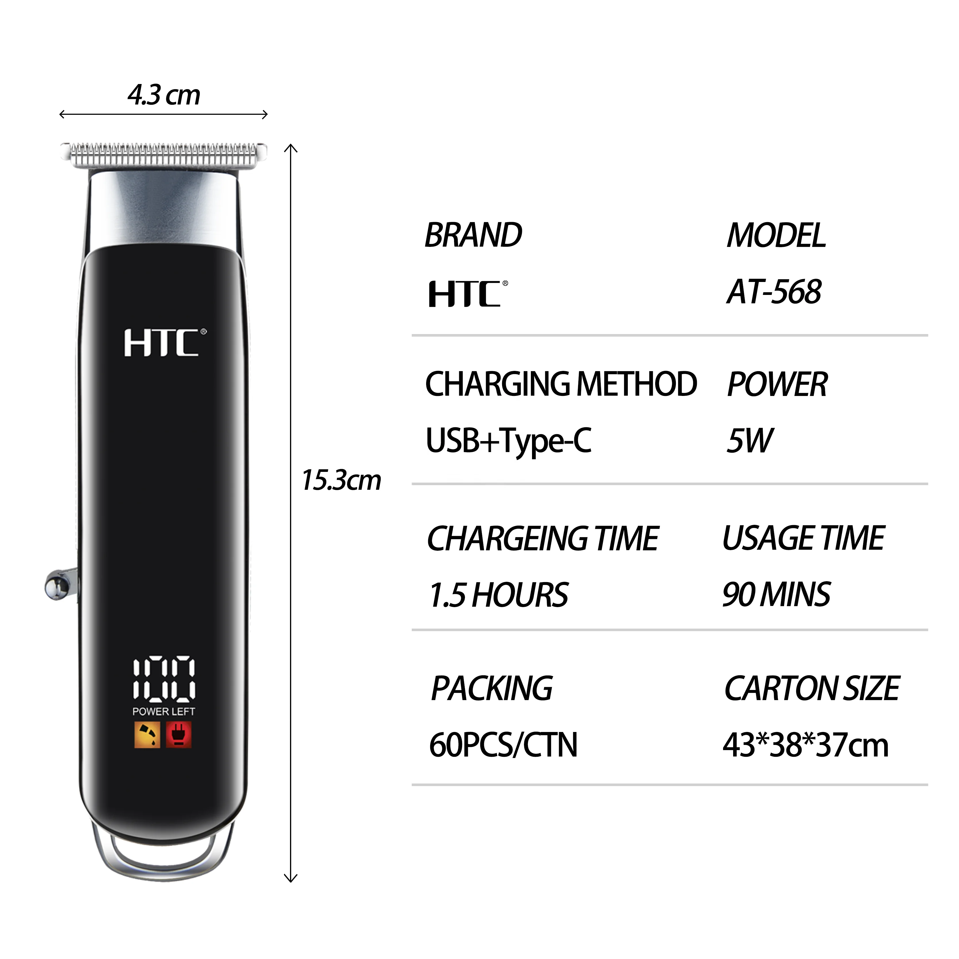 HTC AT-568 Good Cutting Performance Salon Electric Hair Clipper Professional Hair Trimmer For Barbe