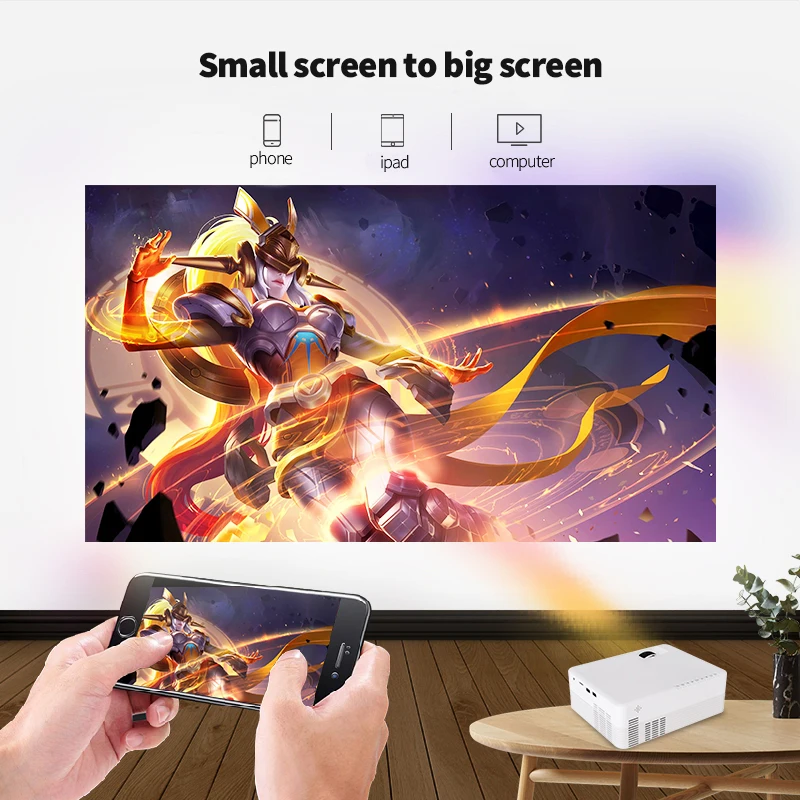 Small Mini LCD Led 1080P Android Auto Focus Projector Outside Indoor Game for TV PC Computer Smart Phone