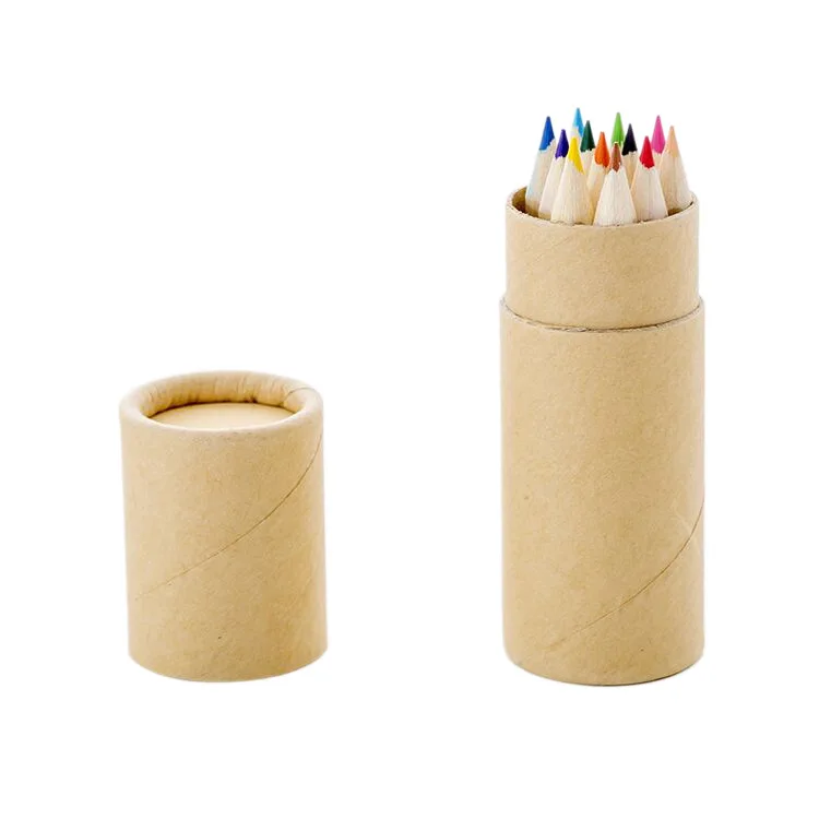 Eco Friendly Kraft Paper Tube 12PCS Colors Pencil Promotional 3.5 Inch Natural Wooden Mini Color Pencil