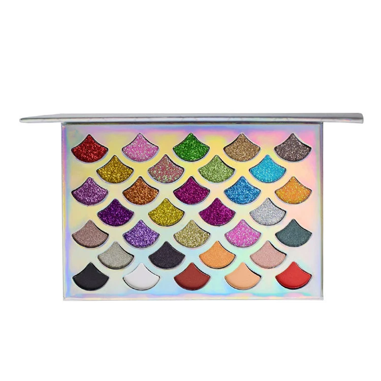 
32 Colors Fish Scale Shape Mermaid Eyeshadow Palette Waterproof OEM Glitter Eyeshadow Private Label Cosmetics 