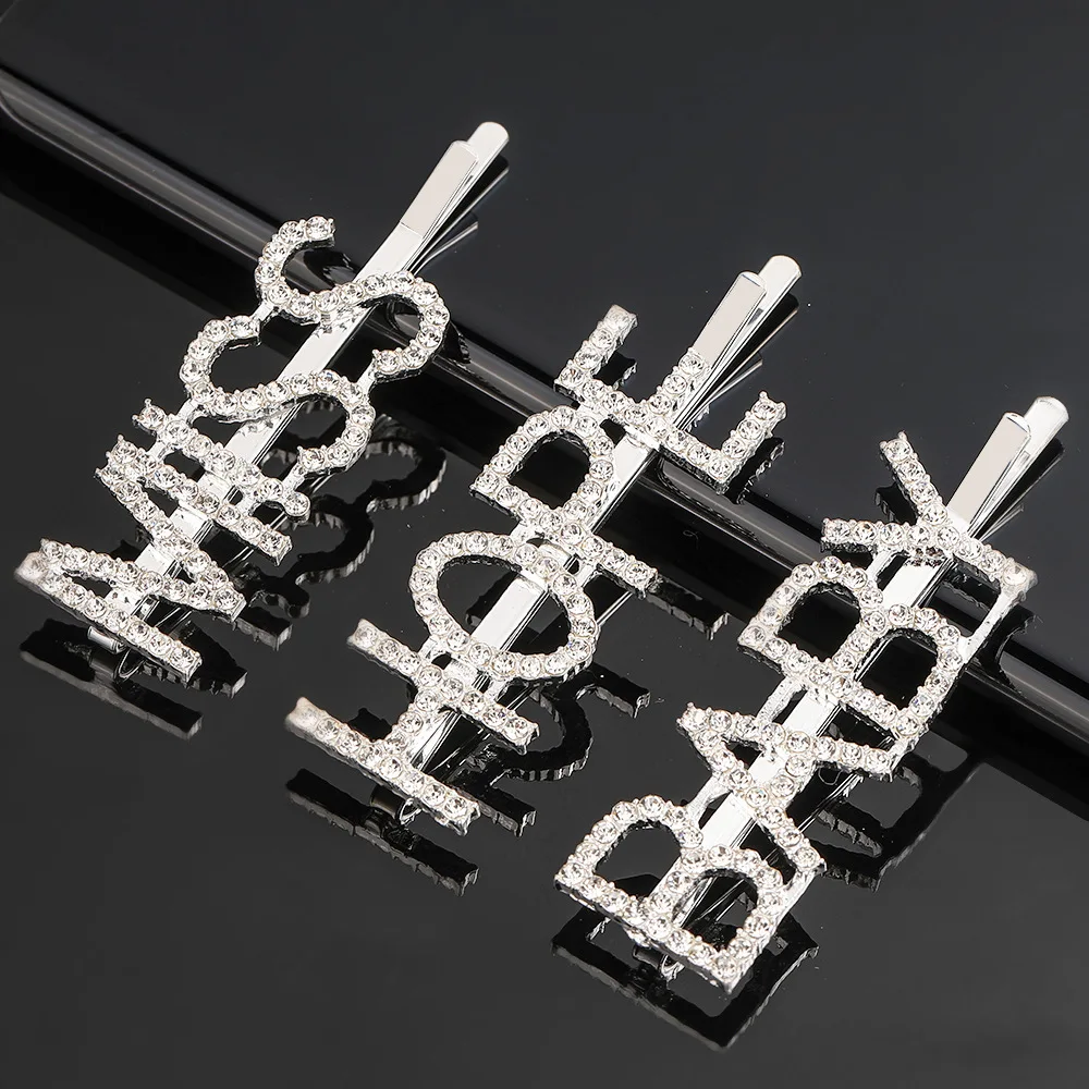 Ruigang INS Hot Sale Crystal Rhinestone Glam Ruigang SEXY BOYS HOPE BOSS GIRLS MISS BABY STAR Letter Hair Clips