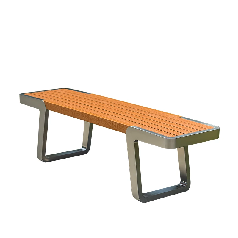 wooden patio bench modern outdoor plastic wood park seating chair with metal stainless steel legs for street garden and plaza