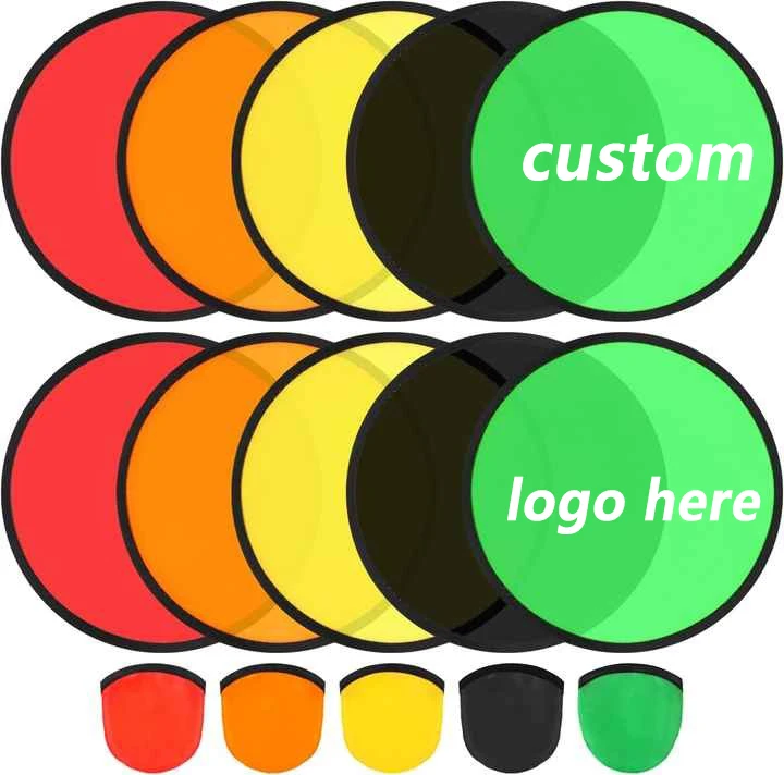 Custom Personalized Mini Hand Fans Round Nylon Folding Handheld Fan Flying Disc with Pouch