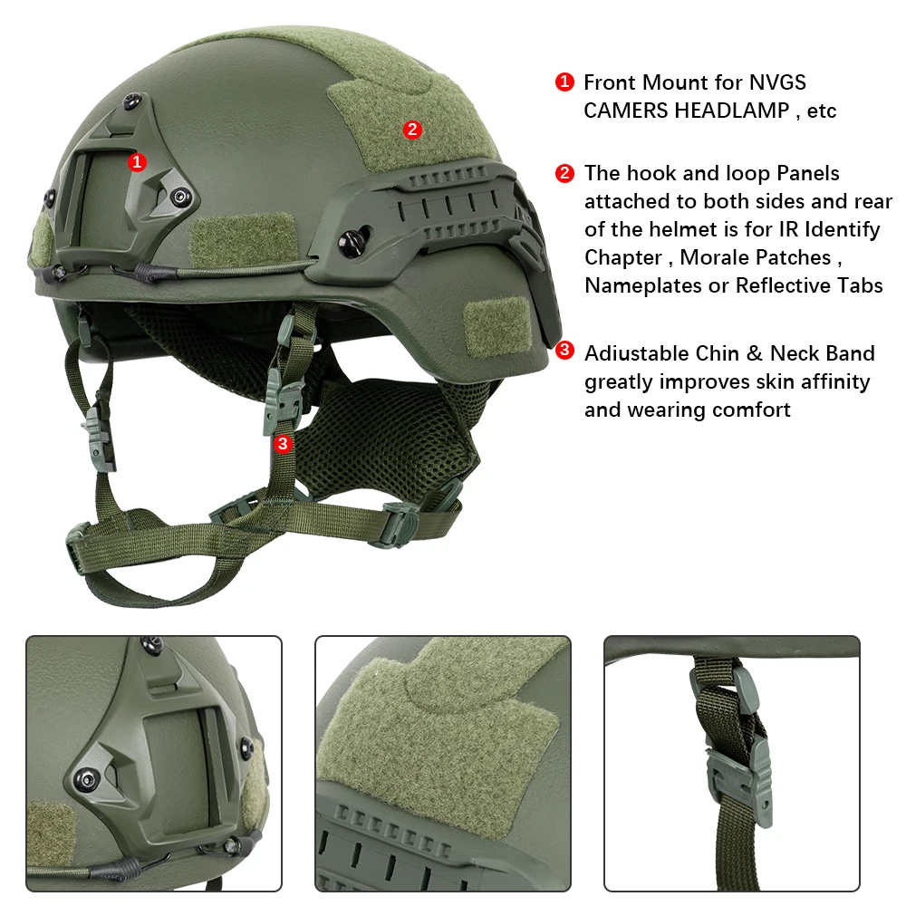 OBSHORSE Aramid And PE MICH Helmet With Rails New Upgrade Suspension Ear Protection System Tactical Combat MICH 2000 Helmet
