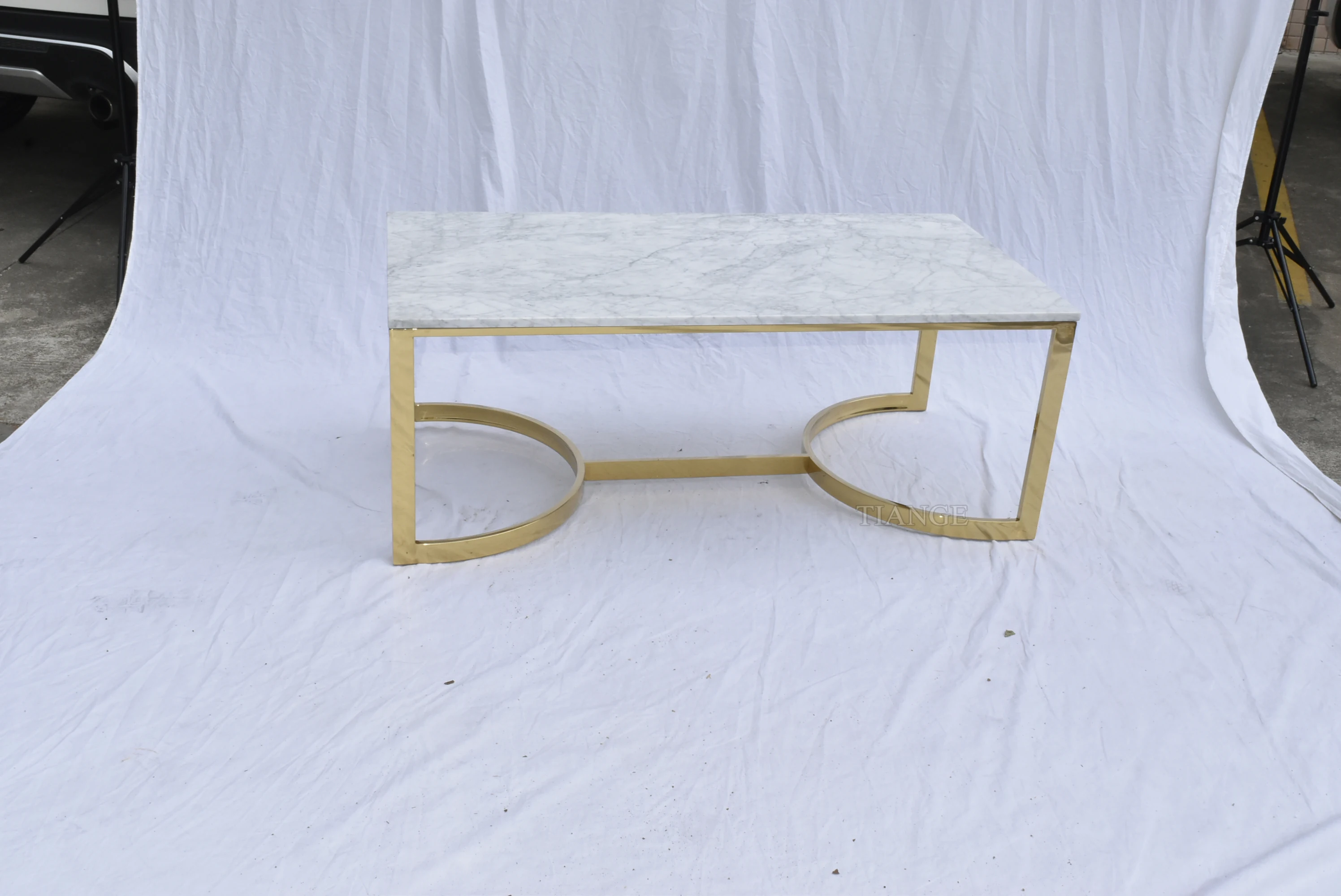 Blanchard Marquis Marble table polished brass-finished steel base and white marble top coffee table contemporary bedroom table
