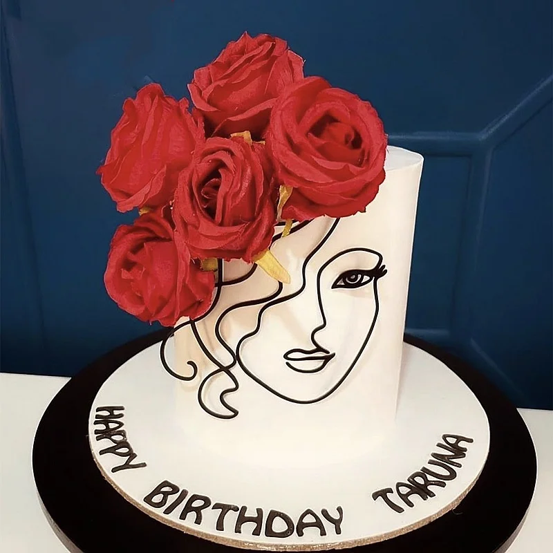 3D acrylic birthday girl custom lady face art line cake charm decoration