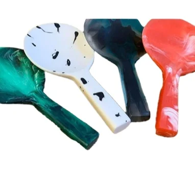 
Handmade resin salad servers set spoon and fork set with marble effect and aqua swirl pattern 