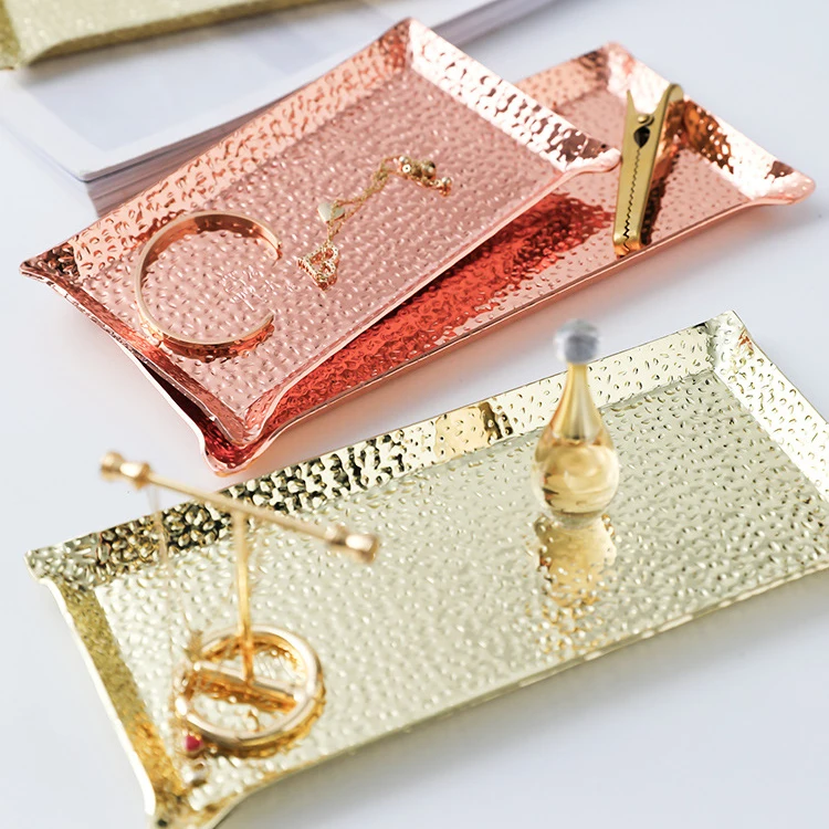 Serving Tray Set Wholesale Hotel Bedside Restaurant Luxury Plain Rose Gold Cookie Metal Stainless Steel Decorative Serving Tray