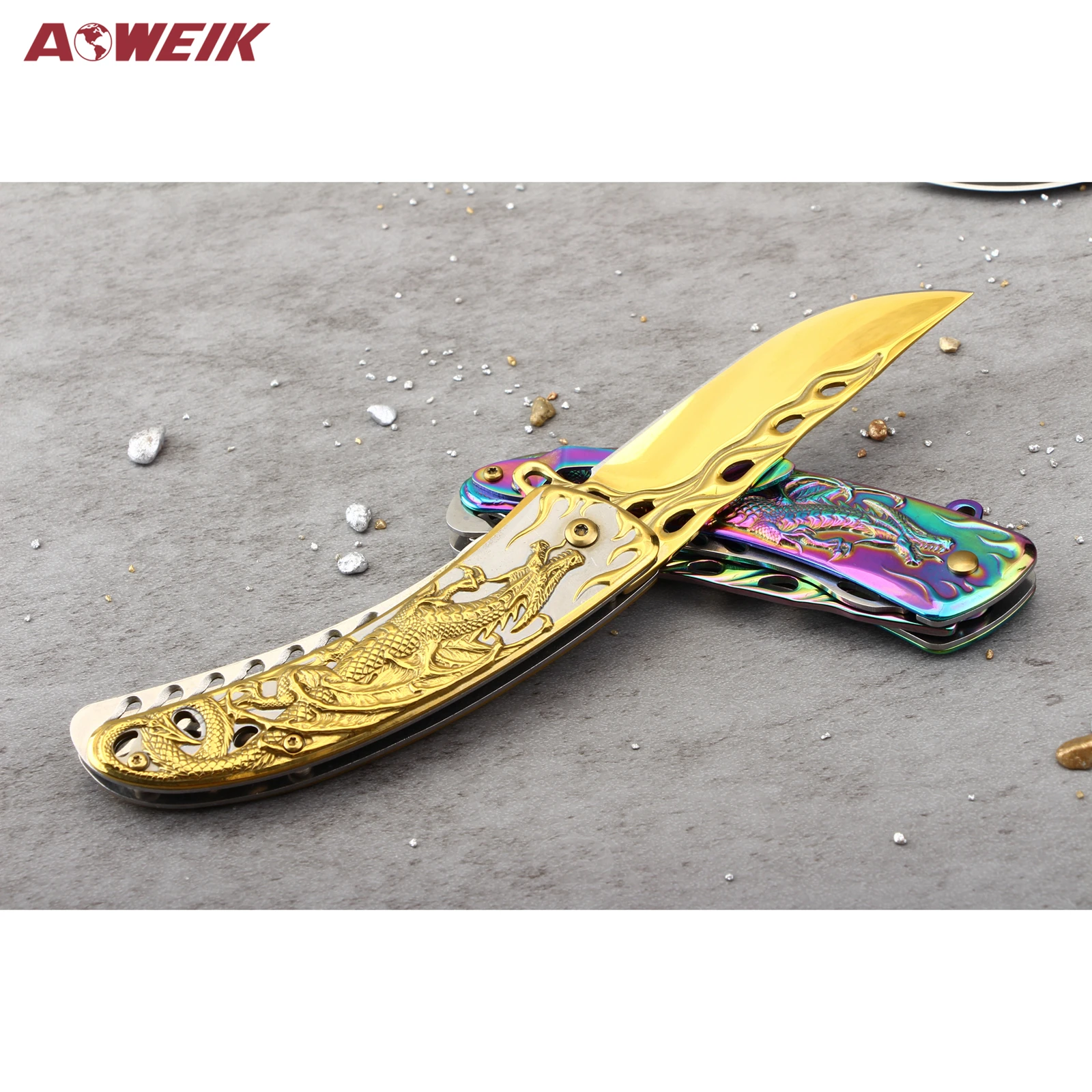 Многоцветный карманный нож Mortal с титановым покрытием, складной Клинок с рукояткой и рисунком дракона для кемпинга