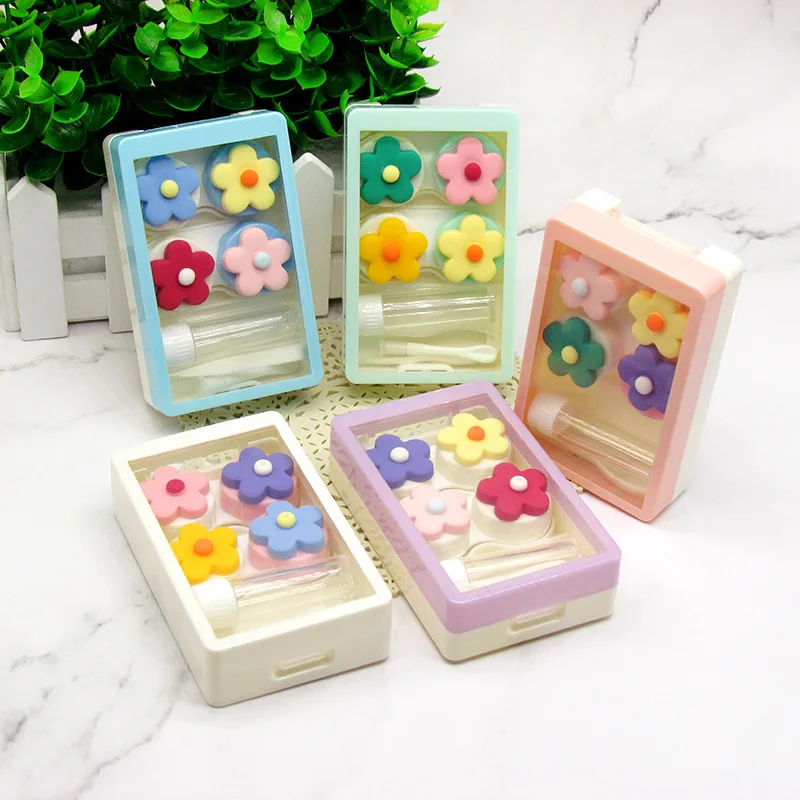 
Colorful Portable Travel Flower Cute Contact 2 pair Lenses Case Contact Lens Case Box Travel Kit 