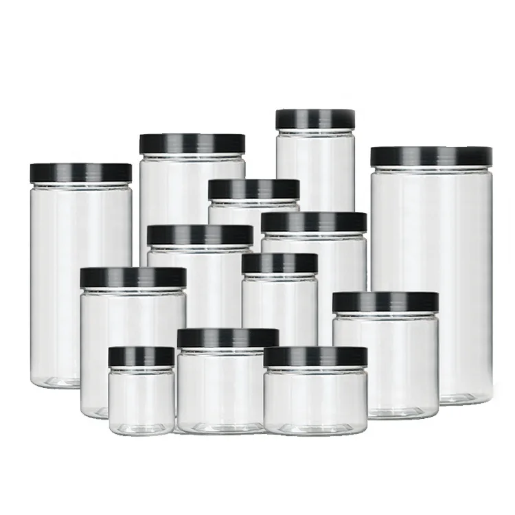 
50ml 100ml 200ml 300ml 400ml 500ml Wholesale food grade pet plastic food jar 50ml 80ml 100ml cosmetic jars cream bath salt jars 