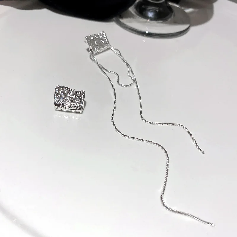  Jewelry 925 silver needle asymmetric surface irregular geometry Earrings fairy tassel atmosphere long