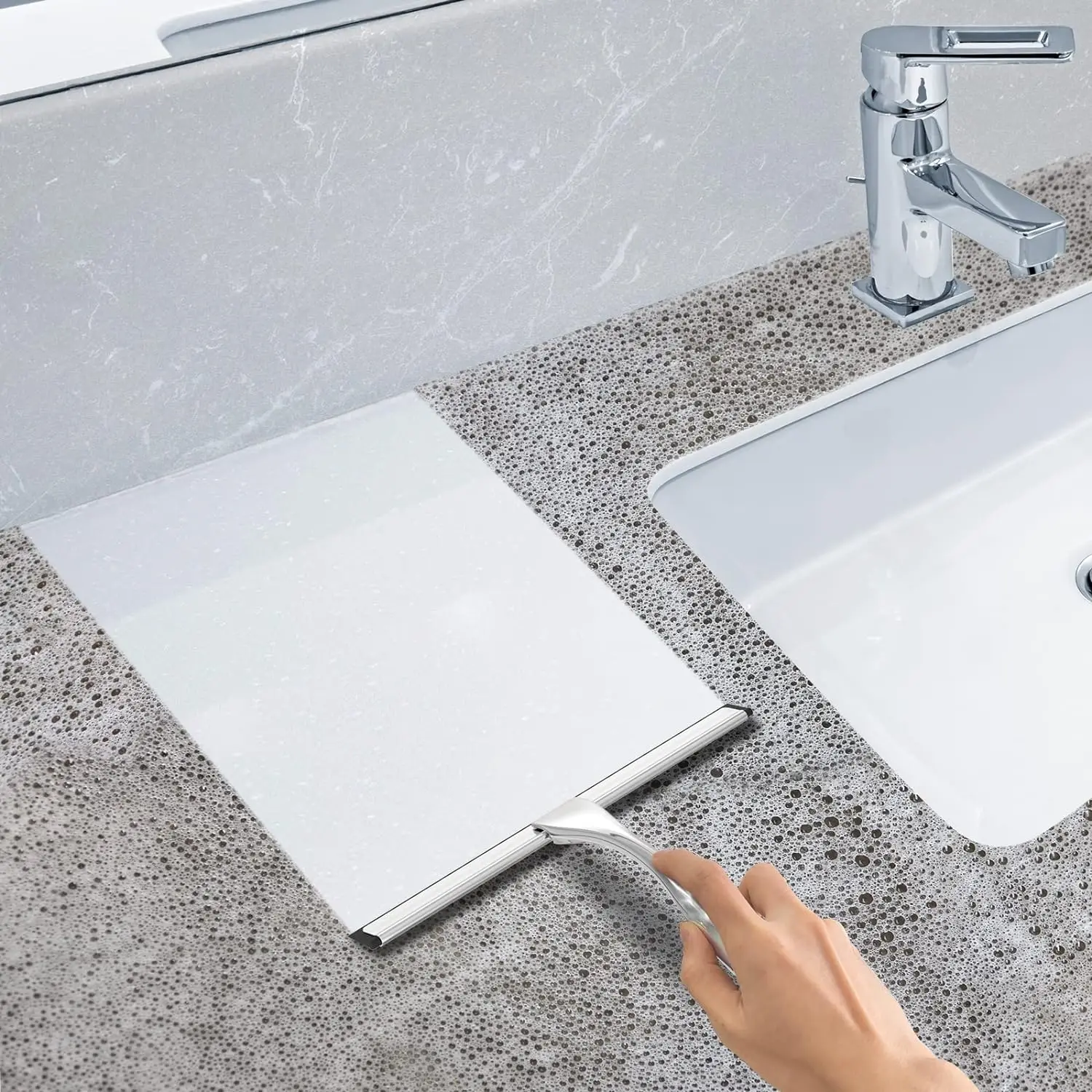 All-Purpose Stainless Steel Shower Squeegee for Shower Glass Door with 2 Adhesive Hooks, Bathroom Cleaner Tool Household Window