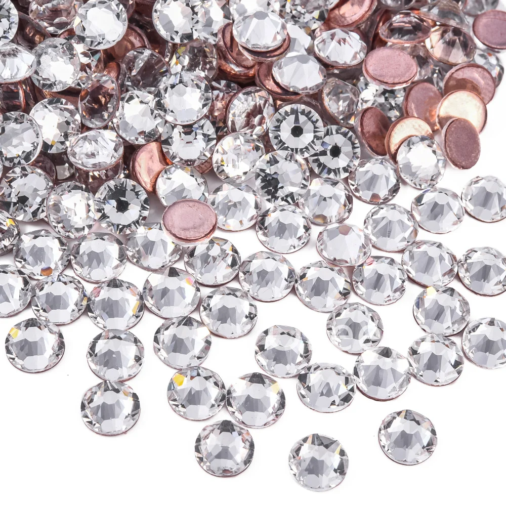 Oleeya Top Quality Glass Hot Fix AB Transparent Rhinestone Cristal Germany Glued on Strass for Bows T-Shirt Dresses Clothes Bags