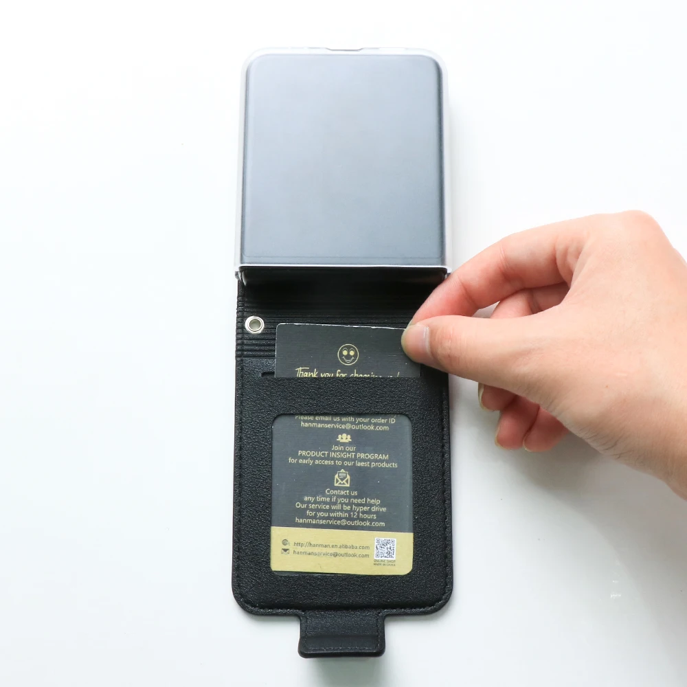 Leather Card Slot Phone Case for Samsung Z Flip 3 Hard PC Protective Cover For Galaxy Z Flip3 5G SM-F711B Ultra Slim Phone Case