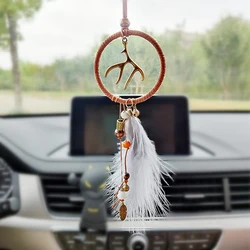 Handcraft Dream Catcher Feather Deer for Car Interior Rear View Mirror Hanger Car Accessories Pendant Interior Decoration