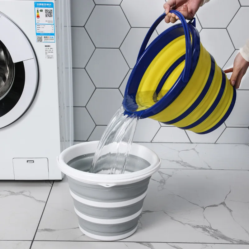 Collapsible Plastic Foldable Round Portable Fishing Water Pail Space Saving Outdoor Water Bucket with Handle