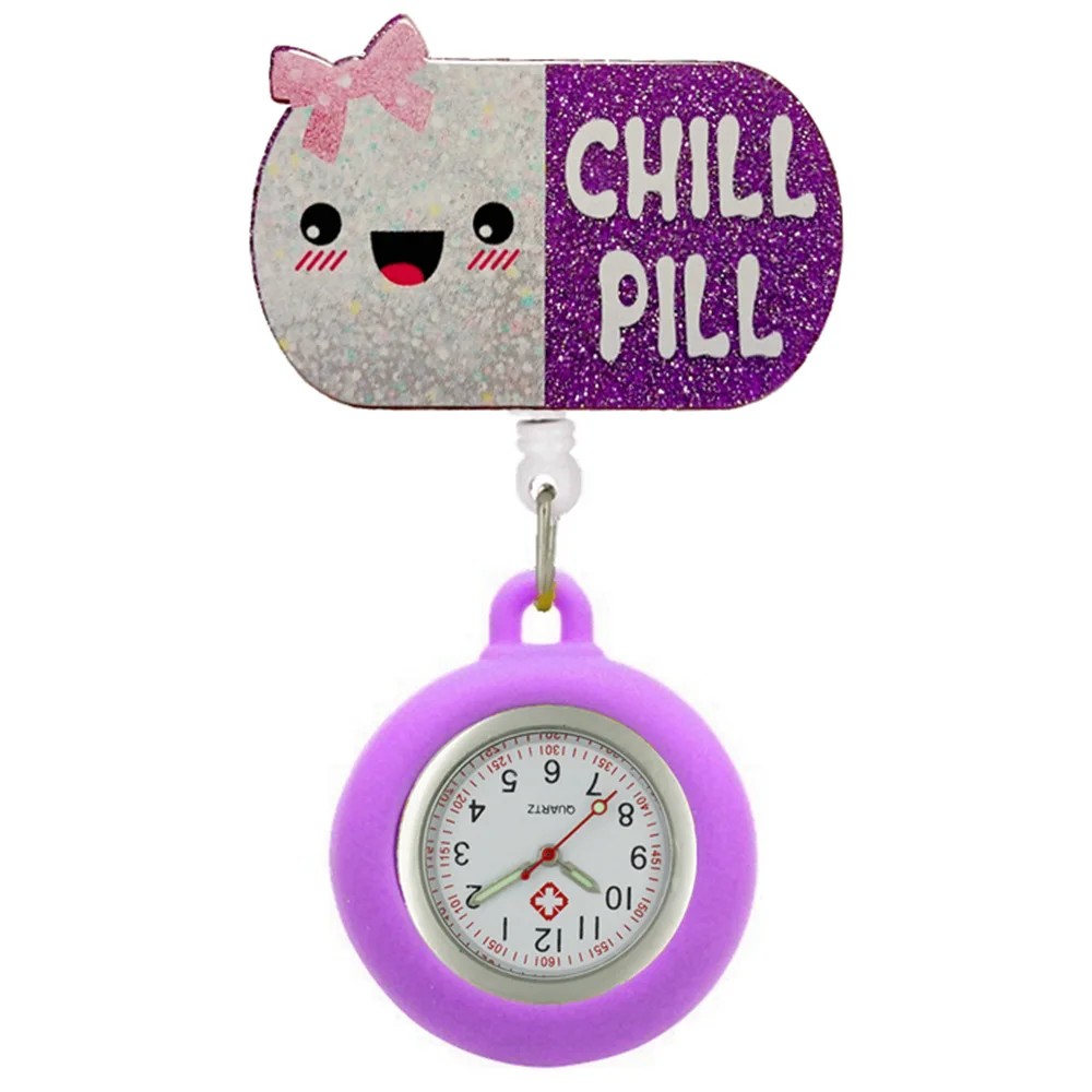 Wholesale Custom Glitter Plastic Medical Letters Badge Reel with Pocket Watch nurse badge reel retractable