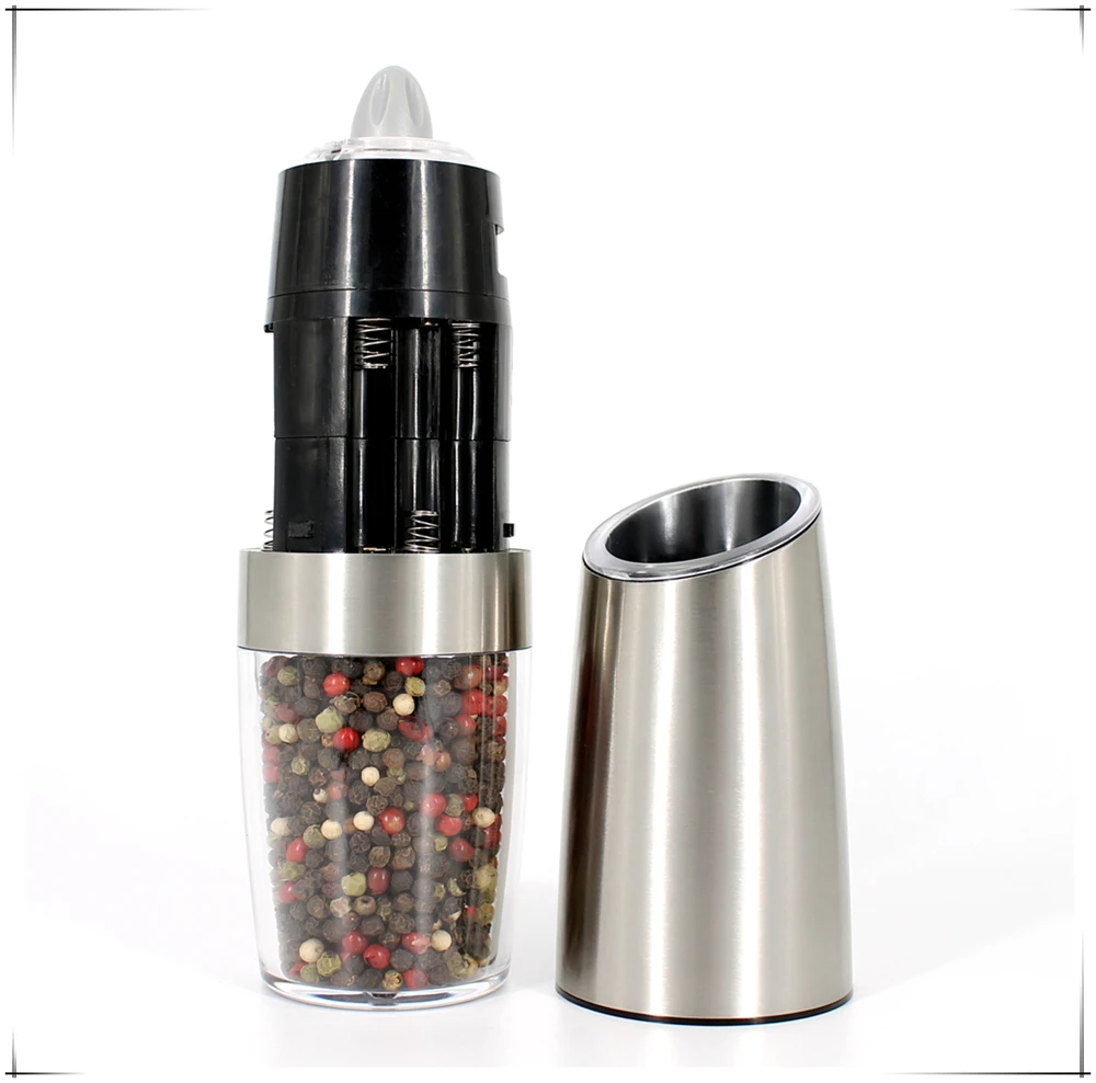 Amazon hot sale batteries operated gravity salt and pepper mill automatic grinder set LFGB CE RoHS approved