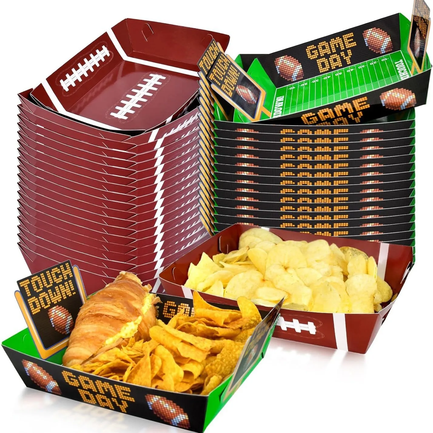 CIVI Football Paper Snack Trays Set Disposable Football Food Trays Popcorn Nacho Serving Trays Hold Party Supplies