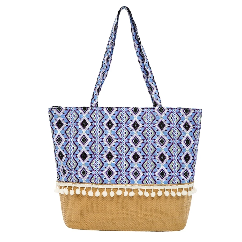 JAKIJAYI Summer Cloudy Hand Woven Simple Designed Large Capacity Beach Straw Bag