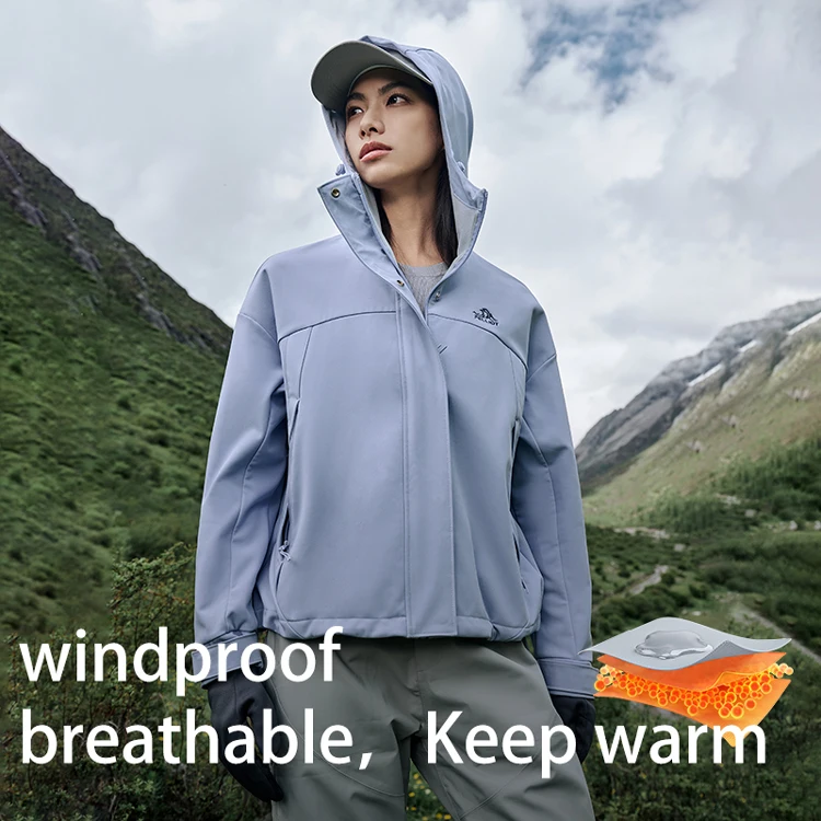 women new autumn outdoor windproof and water-repellent mountaineering and hiking hooded soft shell jacket