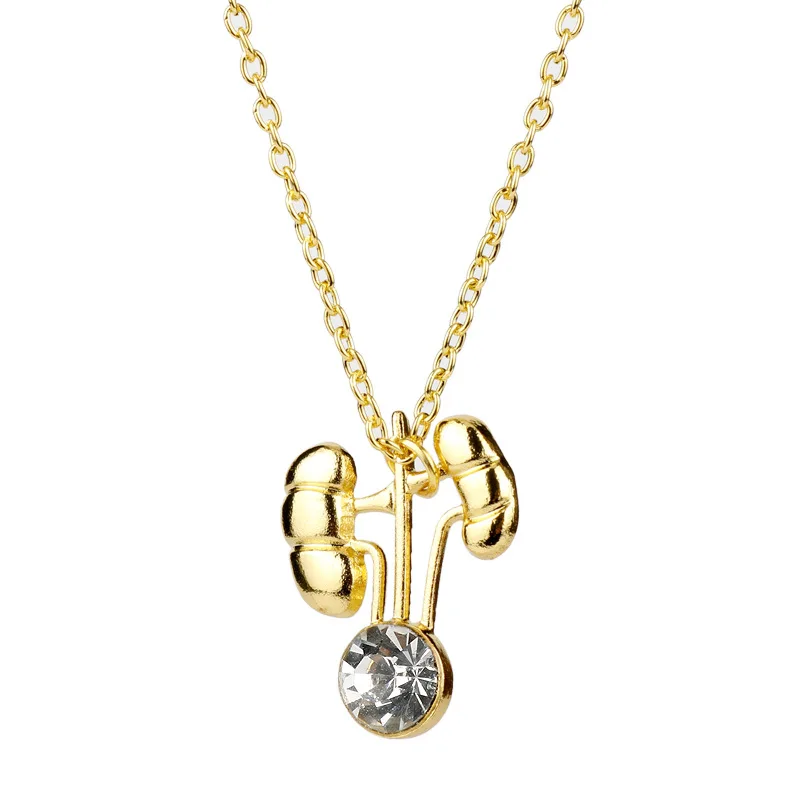 Fashion Jewelry Kidney Shape Pendant Necklace With Crystal Heart Medical Necklace For Women Men Nephrologist Doctors
