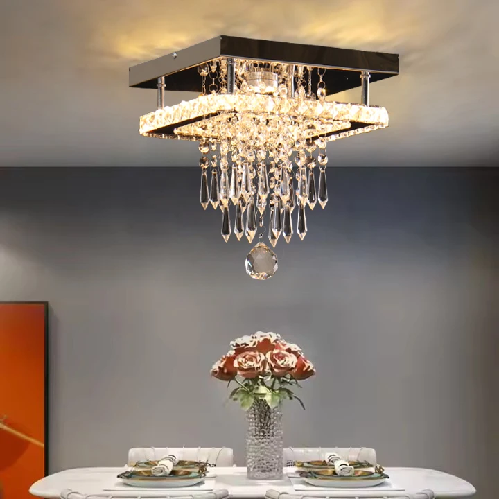 Custom luxury chandelier ceiling lights modern K9 crystal square living room smart LED lights