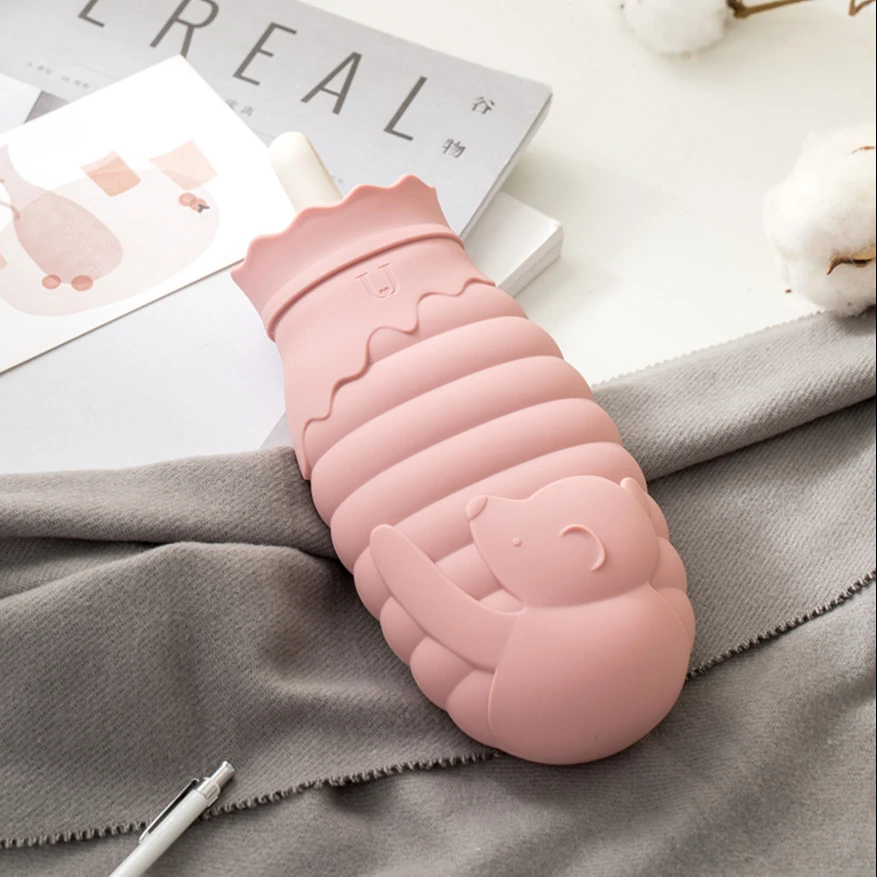 PVC baseus Transparent 0.5litter Medical Microwaveable Durable Silicone Hot Water Bottle Bag with Knit Cover kwick relefe