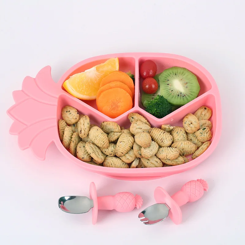 baby feeding supplies silicone tableware set Stainless steel spoon fork Other Baby Feeding Products