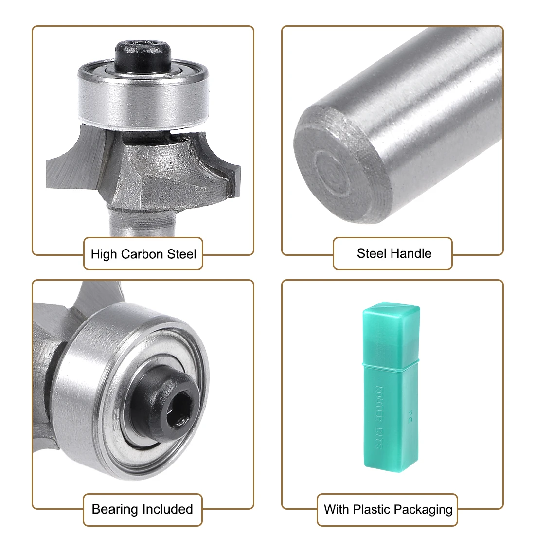 Router Bit 1/4 Shank 1/4 inch Cutting Dia. Round Over Corner 2 Flutes Carbon Steel for Woodworking Milling Cutter Tool