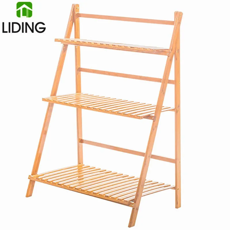 Bamboo Foldable Ladder Shelf ,Indoor Flower Pot Stand,Flower Pot Ladder