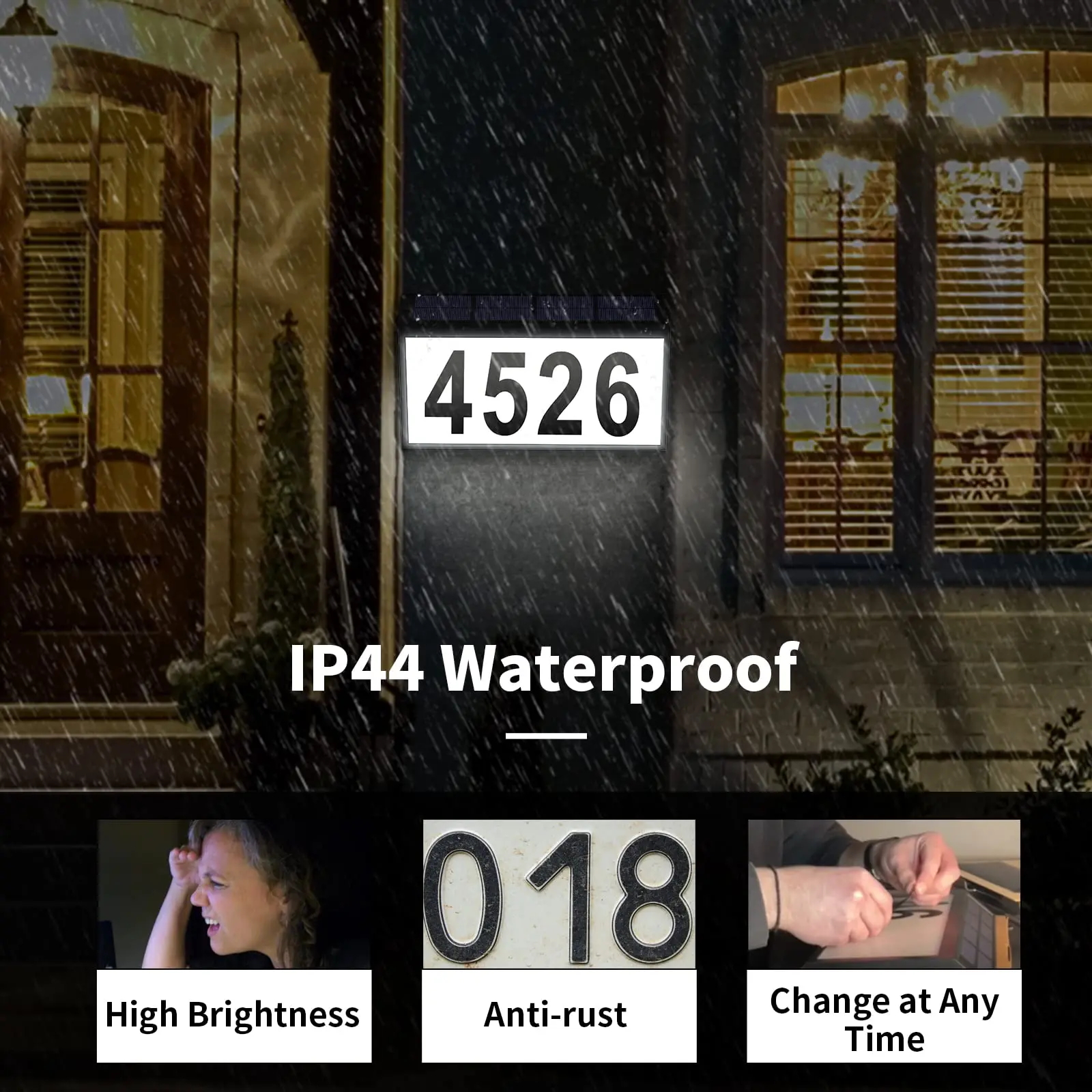 House Numbers Address Light Solar Powered Address Plaque LED House Number Sign Up for Outdoor Walls, Courtyards Streets