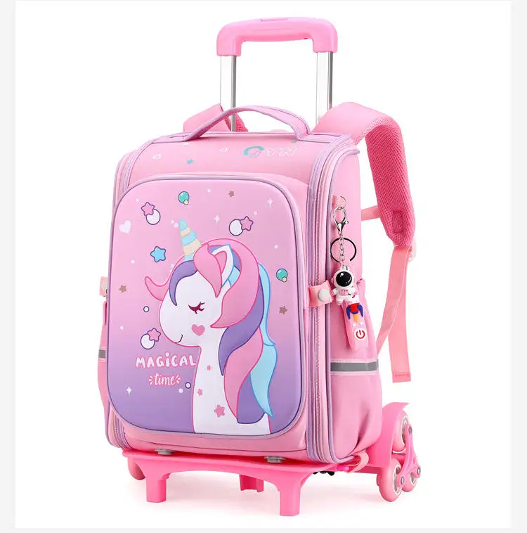 Wholesale Prices Customize Cute Cartoon Unicorn Primary Student Girl Boys Children Trolley Backpack Kids School Bag