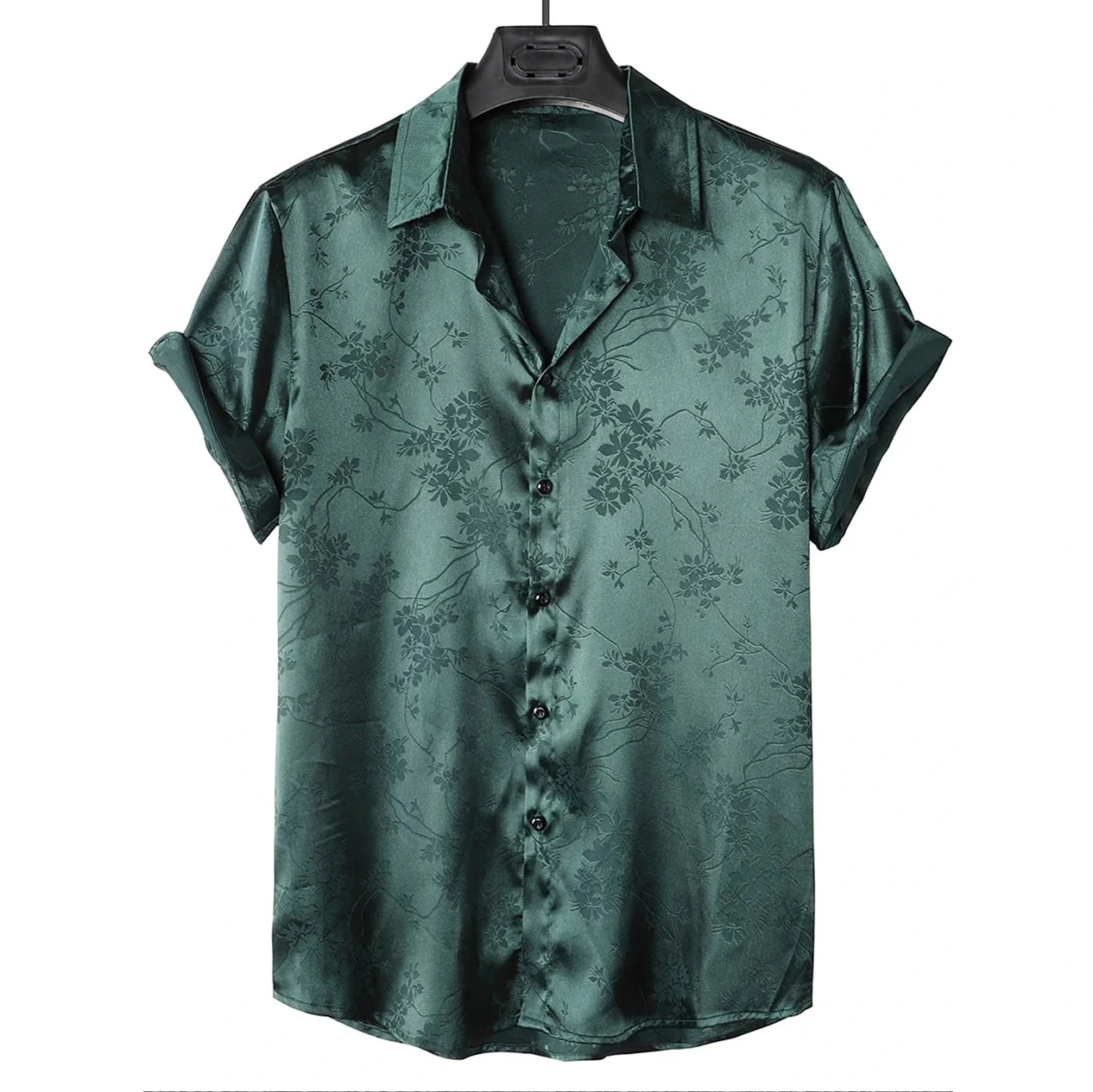 Custom Patterns Casual Turn-down Collar V-neck Flowery Embroidery 100% Satin Silk Shirt For Men