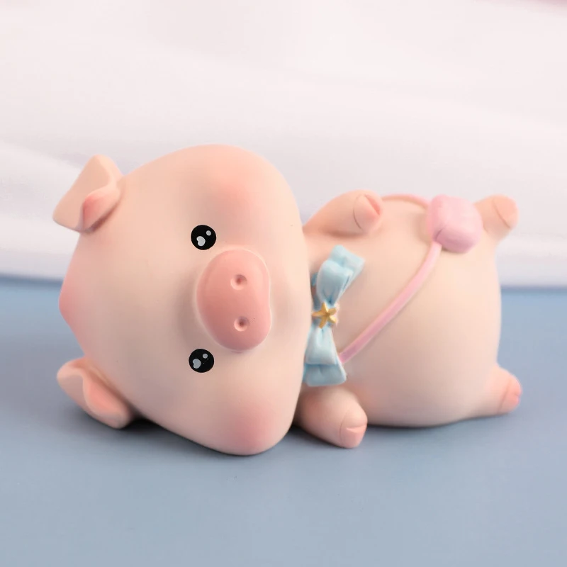 Pink Pig Figure Animal Toys Set Cake Topper Micro Decor Fairy Garden Miniature for Christmas Birthday Gift Desk Decorations/