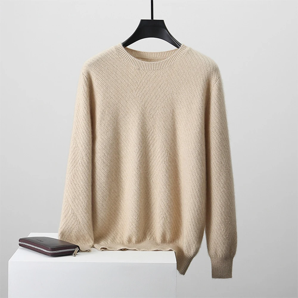 GUOOU fall winter round neck knitted sweater men popular knitwear cashmere sweater men