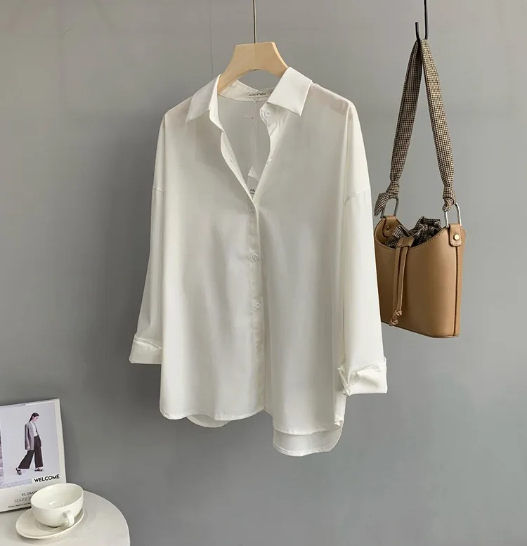 Women Blouses Office Lady Cotton Oversize Plus Size Tops White Black Long Sleeve Spring Autumn Korean Fashion Shirts